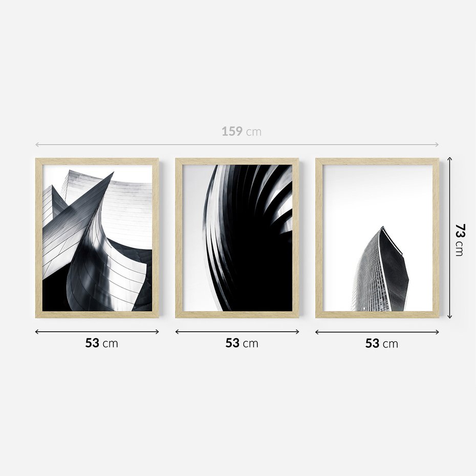 Zestaw obrazy w ramie 50x70 galeria - Nowoczesne, wieżowce, architektura - rama drewno
