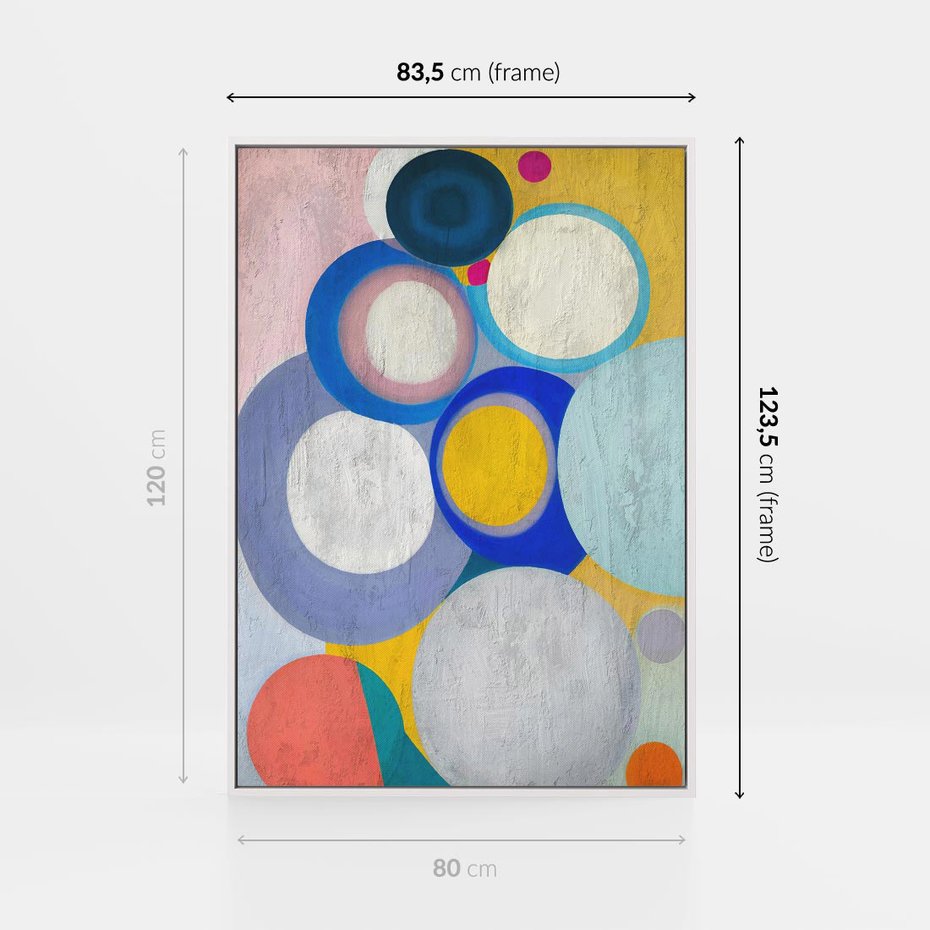 Obraz w ramie 80x120 - Rozkwitająca Symfonia Serca - abstrakcyjne geometryczne kształty, olejny obraz - rama biała