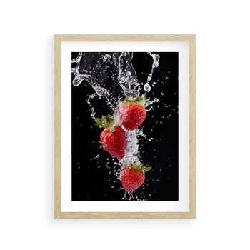 Plakat w ramie 50x70 - Słodki urok truskawek - truskawki, owoce - rama drewno