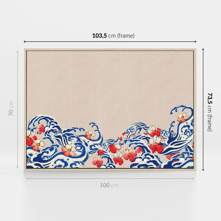 Obraz w ramie 100x70 - Japońska Harmonia: Falujące Kwiaty - japonia, orientalne kwiaty wiśni - rama drewno