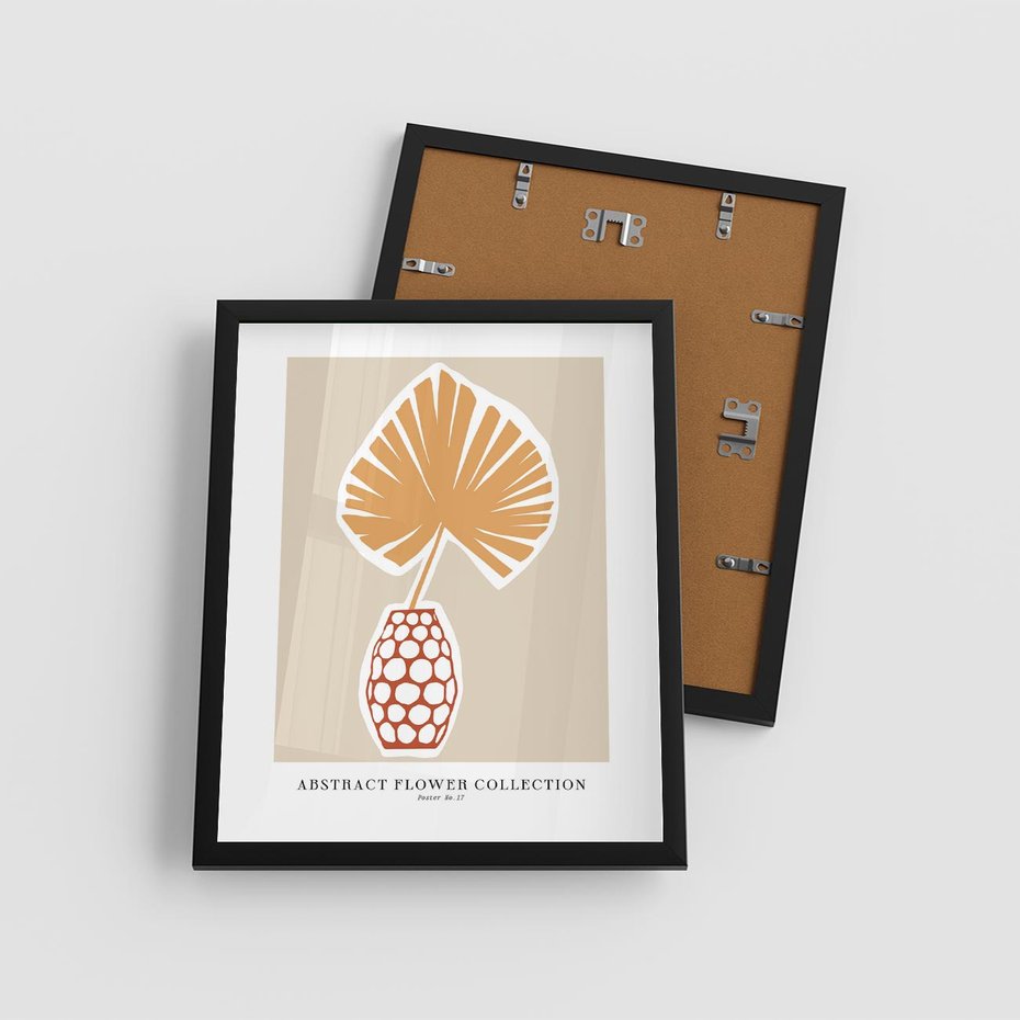 Plakat w ramie 40x50 - Kwiatowa Kreatywność - tropikalny liść w wazonie, typografia - rama czarna