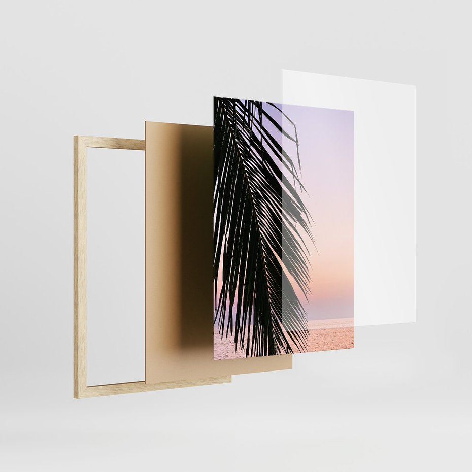 Zestaw obrazy w ramie 50x70 galeria - Tropikalne, palmy, zachód, słońca - rama drewno