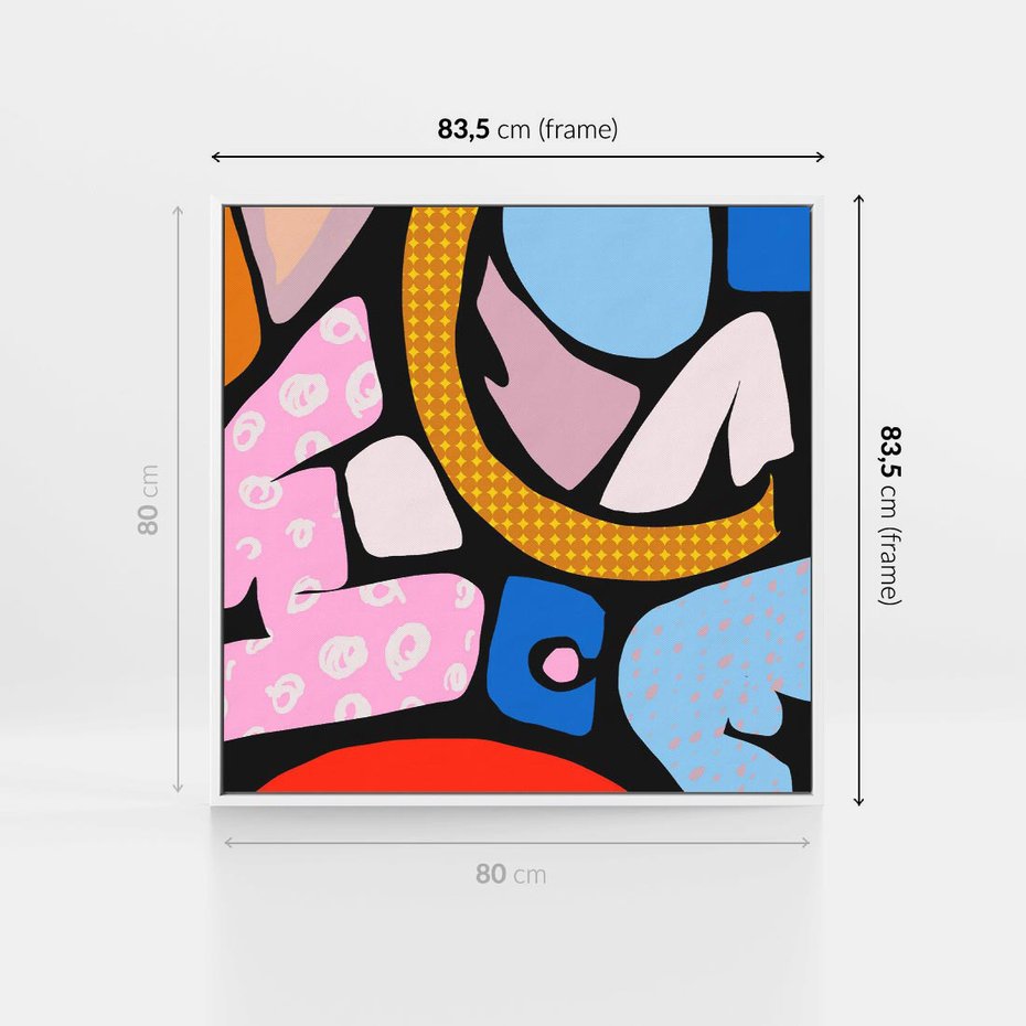 Obraz w ramie 80x80 - Kolory Komiksu - abstrakcyjne formy, komiksowy styl - rama biała
