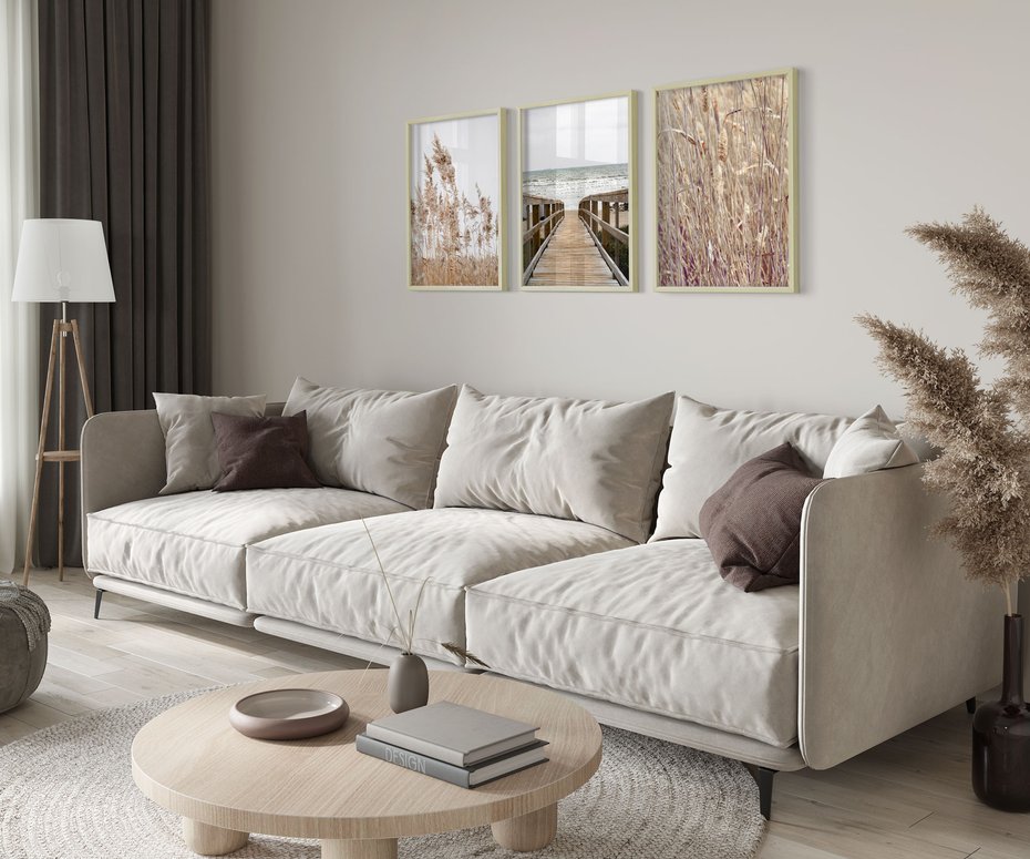 Zestaw obrazy w ramie 30x40 galeria - Trawy, morze, plaża, pampas - rama drewno