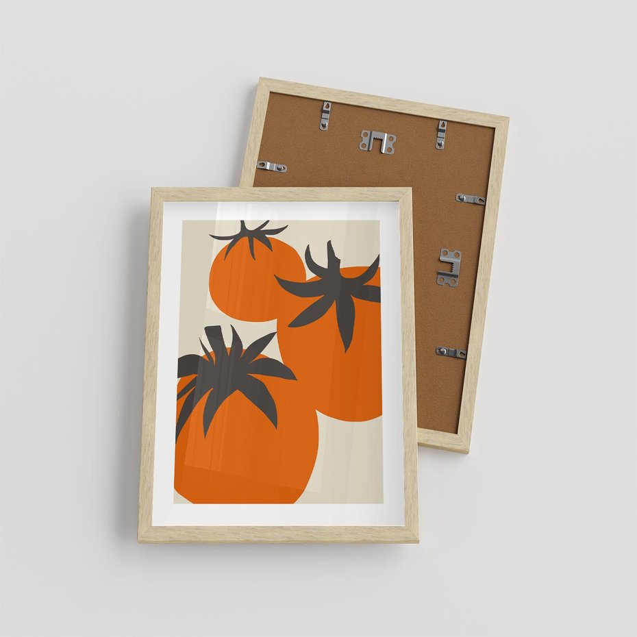 Plakat w ramie 30x40 - Jadalne Kształty - nowoczesny plakat do kuchni, pomidory - rama drewno