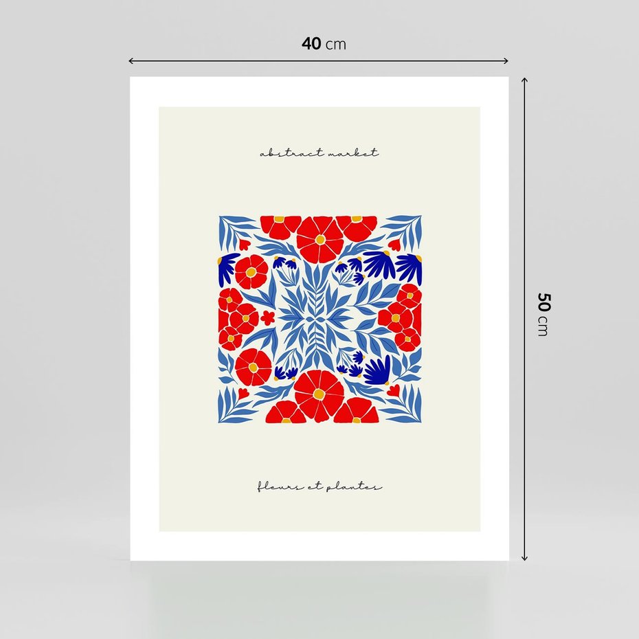 Plakat bez ramy 40x50 - Tajemnicza Droga - nowoczesna kwiatowa kompozycja, czerwony i niebieski