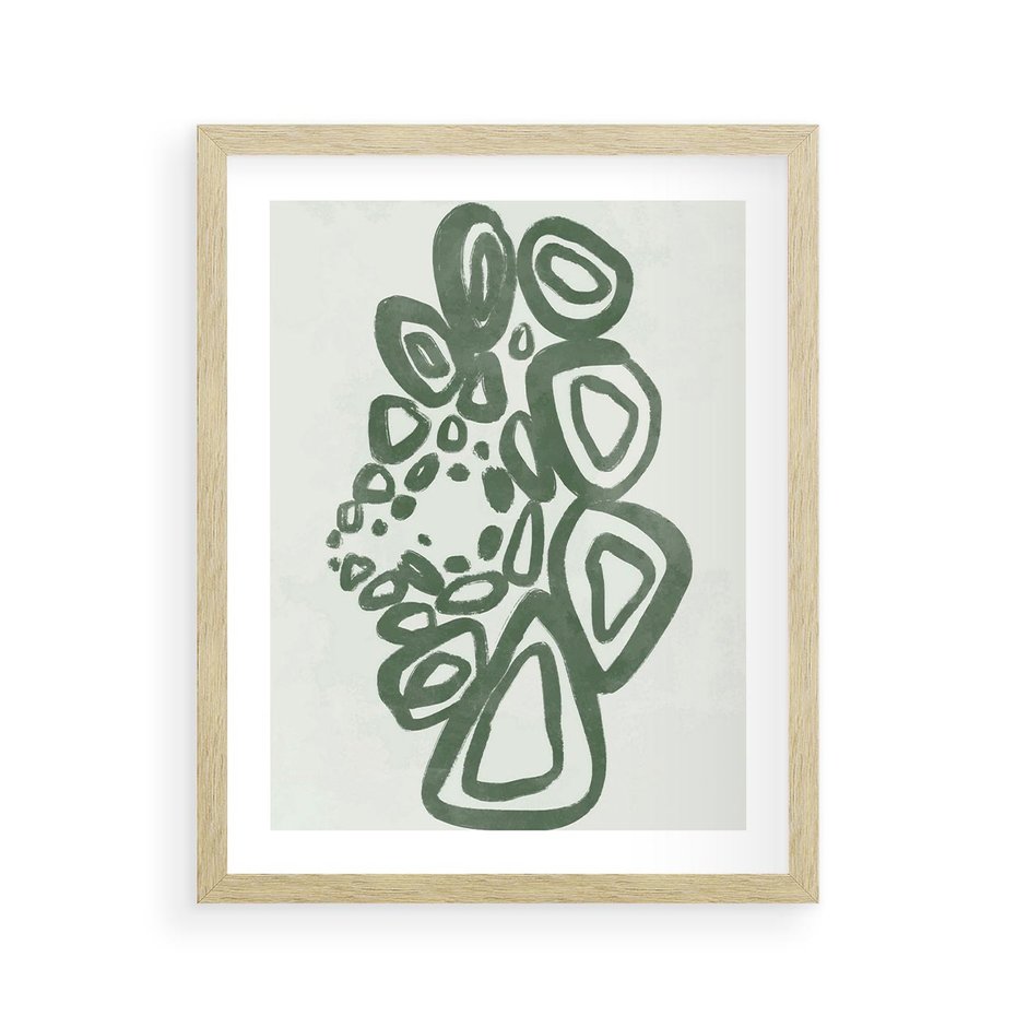 Plakat w ramie 40x50 - Migotliwe Widzenia Zieleni - zielona abstrakcja, zgaszona zieleń - rama drewno