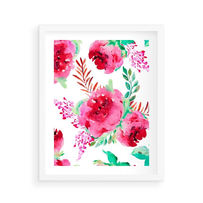 Plakat w ramie 40x50 - Delikatna Akwarela - kwiaty, akwarela - rama biała