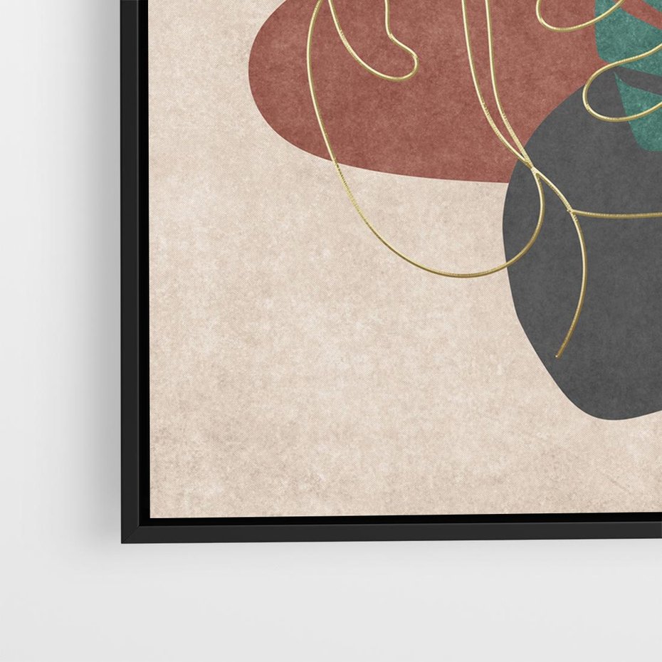 Obraz w ramie 50x50 - Akwarelowa Magia Liści - grafika, styl mid century - rama czarna