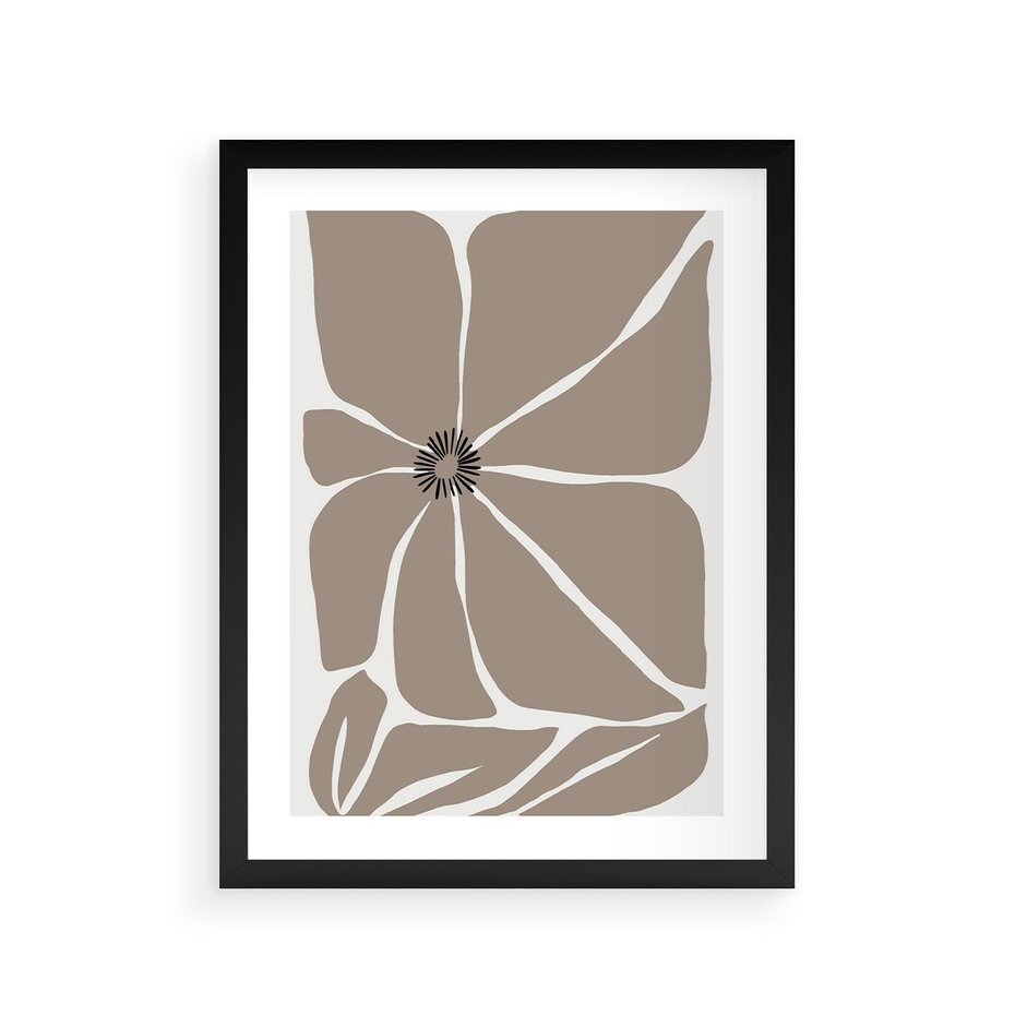 Plakat w ramie 30x40 - Złudne Zmysły - abstrakcyjny kwiat, beże i brązy - rama czarna