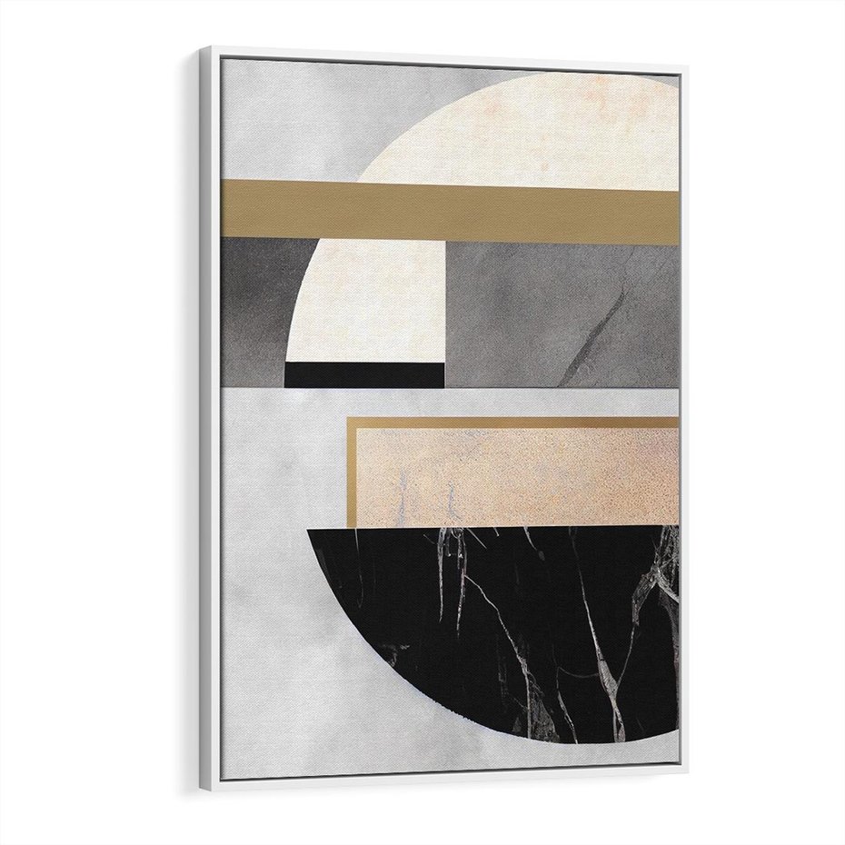 Obraz w ramie 50x70 - Biało-Czarne Formy - nowoczesna geometria, koło - rama biała