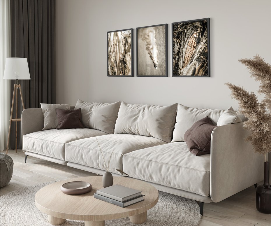 Zestaw obrazy w ramie 50x70 galeria - Sepia, kukurydza, pole - rama czarna