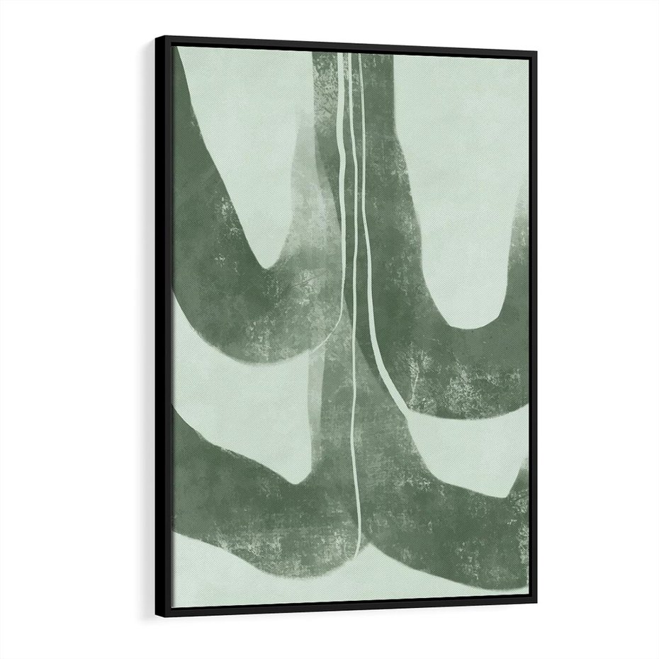 Obraz w ramie 50x70 - Nurtująca Kompozycja Zieleni - abstrakcyjne delikatne zielone linie, podobne do gałęzi kwiatów - rama czarna