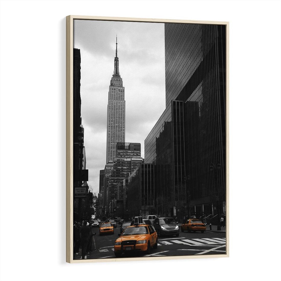 Obraz w ramie 70x100 - Nowy York, taksówka w ruchu - Nowy York, taksówka - rama drewno