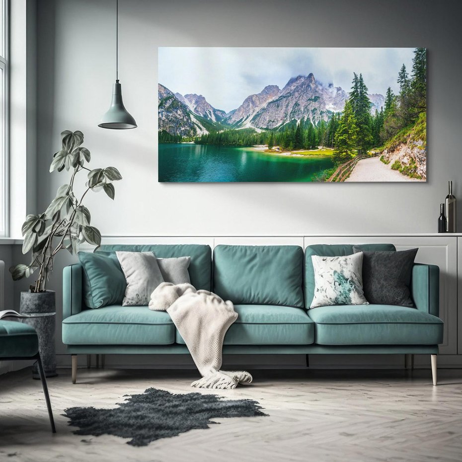 Obraz na płótnie 120x60 - Góry: Piękno nad jeziorem - góry, jezioro