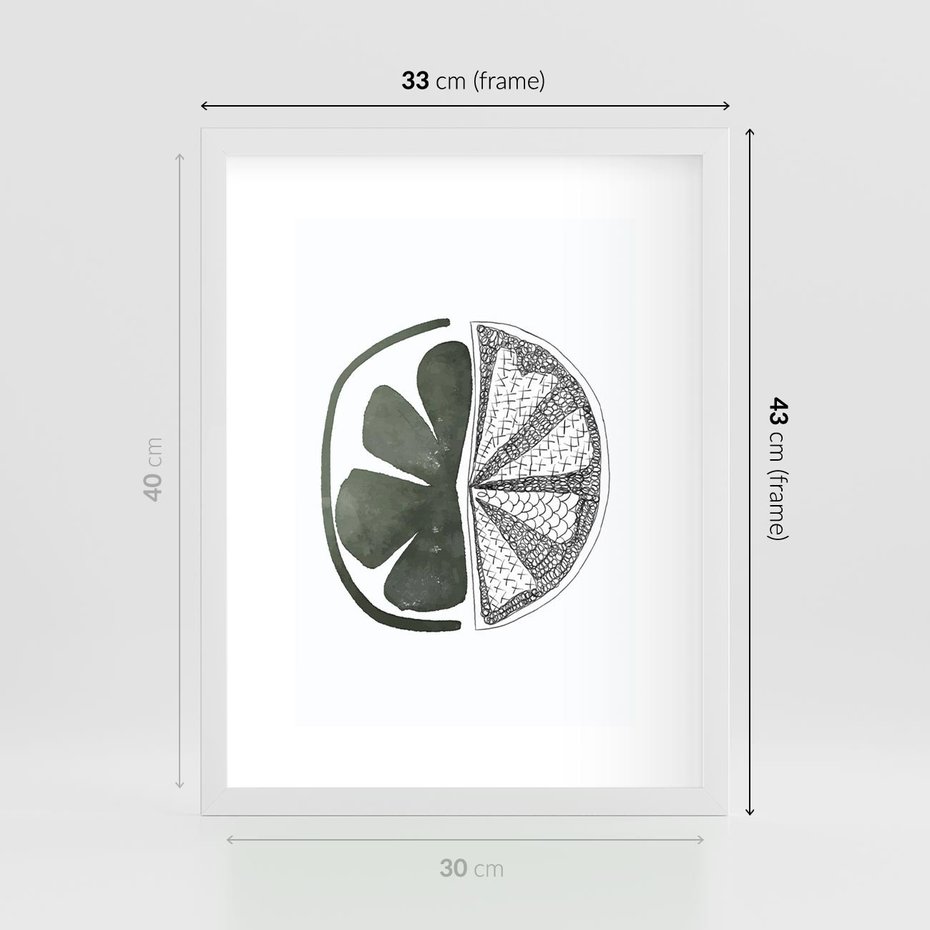 Plakat w ramie 30x40 - Cytrynowe Echo - minimalistyczny plakat, cytryna - rama biała