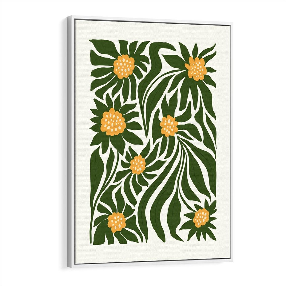 Obraz w ramie 50x70 - Spojrzenie wgłąb roślinnego świata - abstrakcyjne kwiaty, kompozycja - rama biała