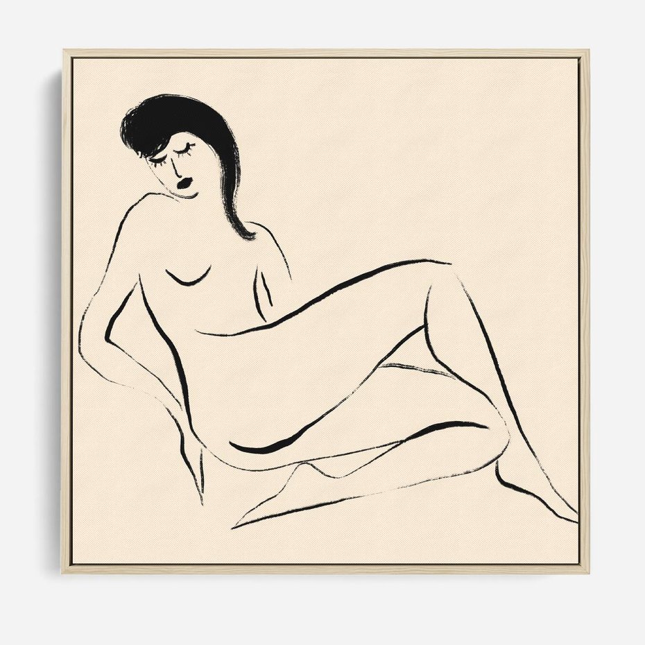 Obraz w ramie 80x80 - Piękno w Minimalizmie - abstrakcyjny rysunek, minimalistyczna kreska - rama drewno