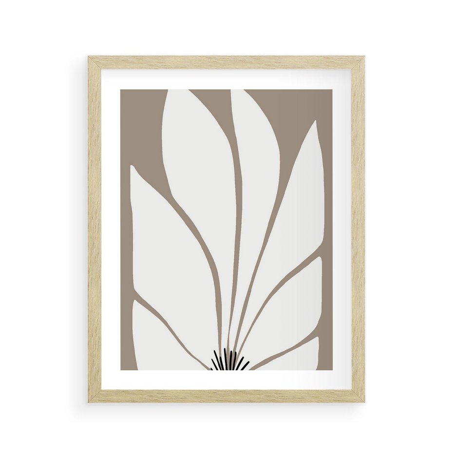 Plakat w ramie 40x50 - Ekspresyjne Kontury - abstrakcyjny kwiat, beże i brązy - rama drewno