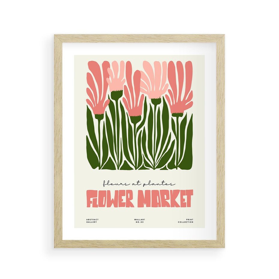 Plakat w ramie 40x50 - Symfonia Kolorowych Kształtów - nowoczesna grafika, kwiatowa kompozycja - rama drewno