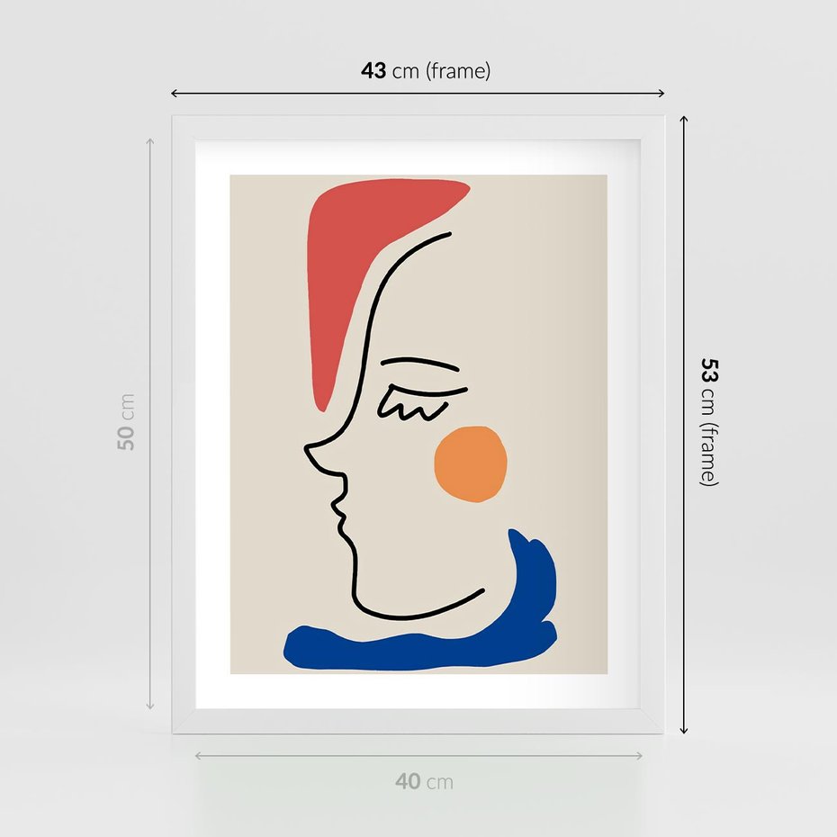 Plakat w ramie 40x50 - Impresje Kształtów - abstrakcyjny obraz, przypomina twarz - rama biała