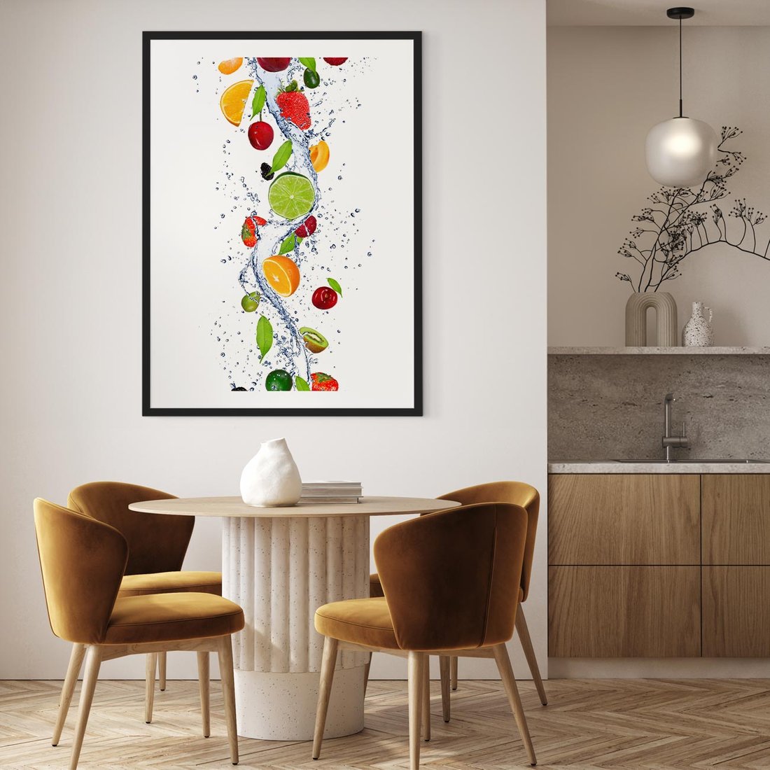 Plakat w ramie 40x50 - Kulinarne Inspiracje - owoce, woda - rama czarna