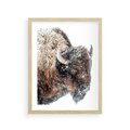 Plakat w ramie 30x40 - Obraz Dzikiej Przyrody w Śnieżnym Otoczeniu - żubr, śnieg - rama drewno