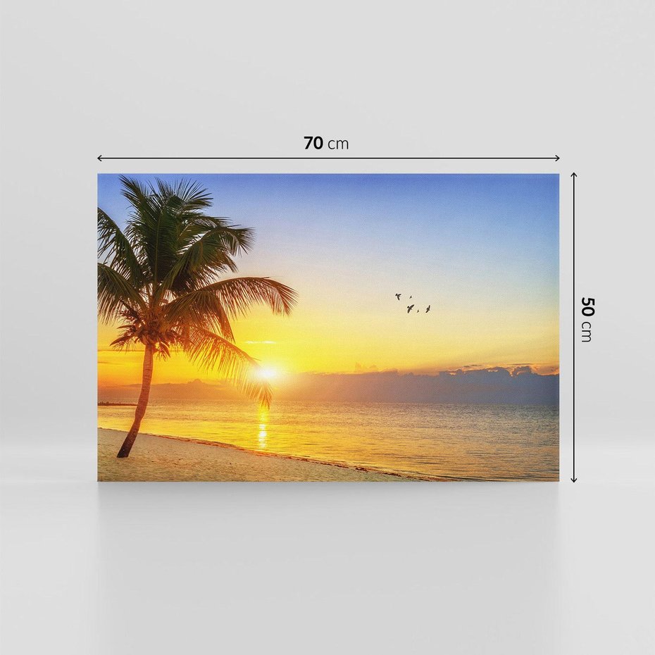 Obraz na płótnie 70x50 - Słońce, plaża i palmy: romantyczny zachód - plaża, zachód