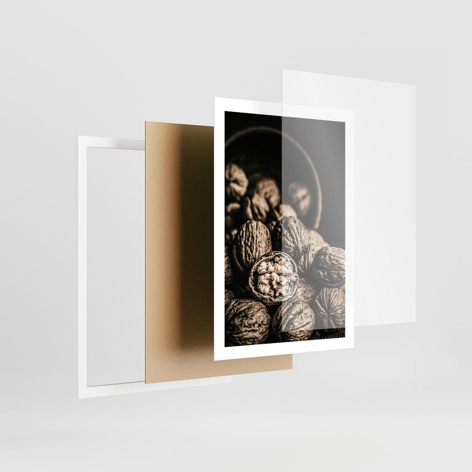 Plakat w ramie 50x70 - Orzechy Włoskie w Sepii - orzechy włoskie, fotografia retro - rama biała