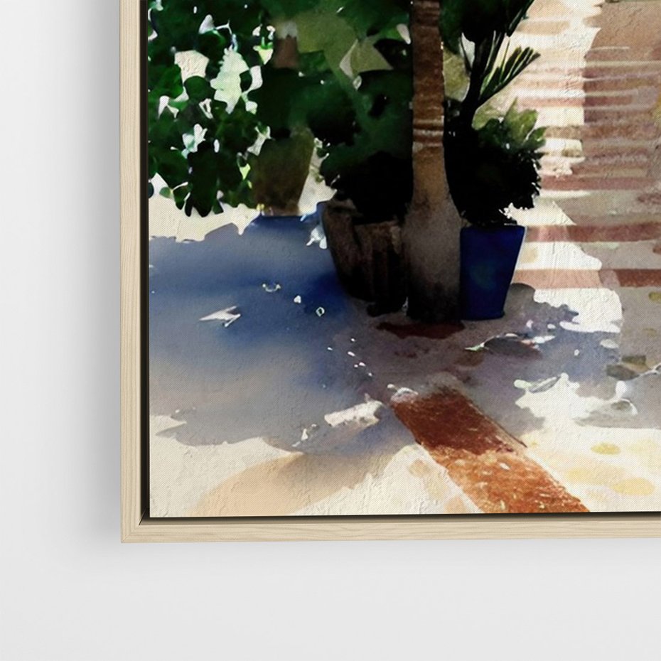 Obraz w ramie 50x70 - Spokój Miasta nad Morzem - akwarela, sródziemnomorski klimat - rama drewno