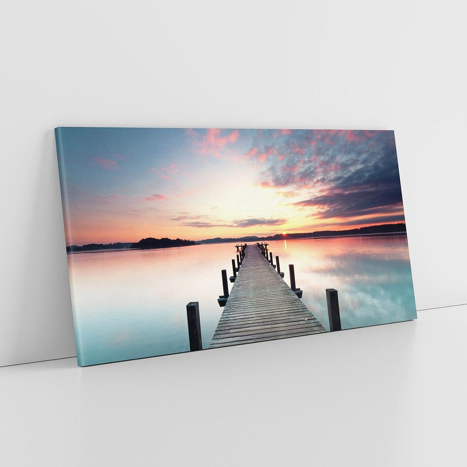 Obraz na płótnie 100x50 - Złote zachody słońca - jezioro, molo