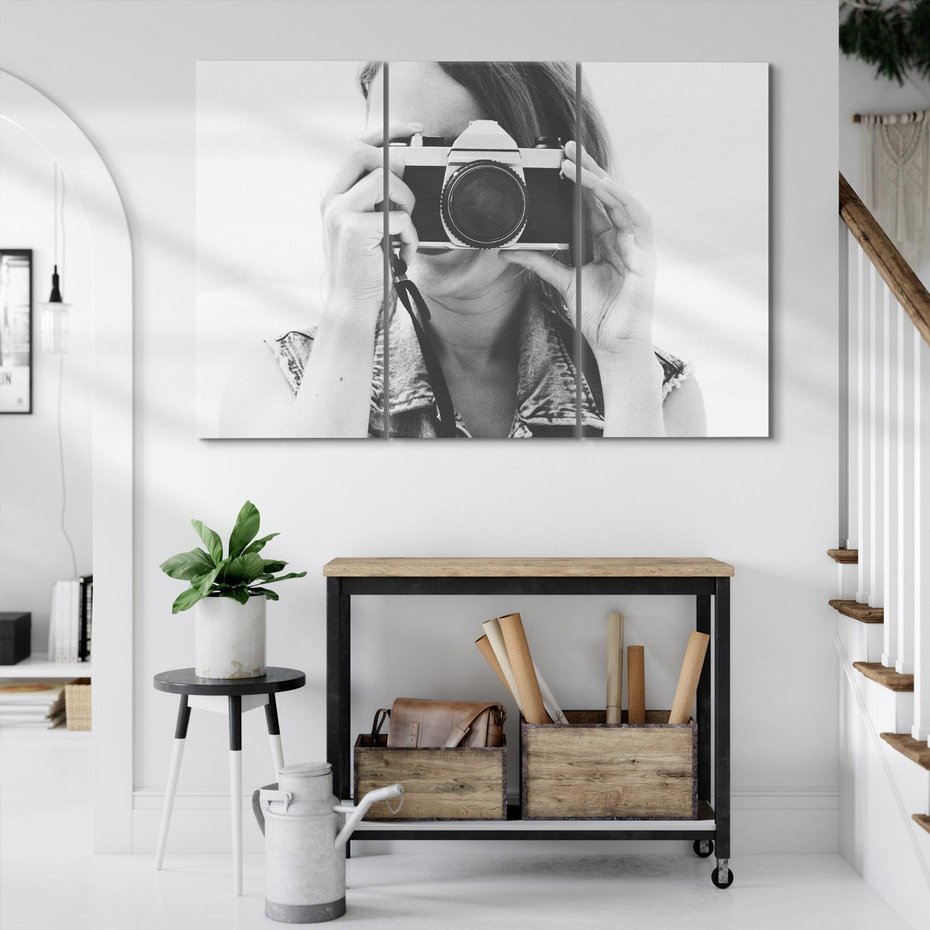 Obraz na płótnie 120x80 - Zrób mi Zdjęcie - fotografia, kobieta z aparatem