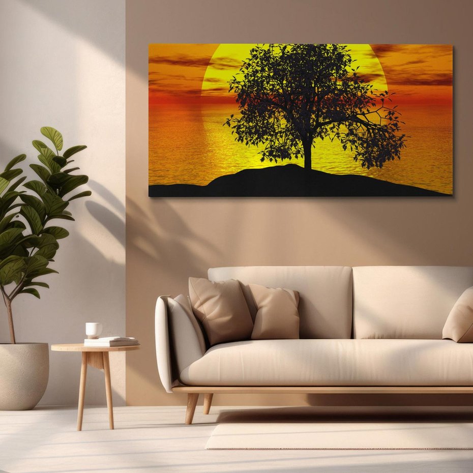 Obraz na płótnie 120x60 - Drzewo - Zachód słońca - drzewo, zachód słońca