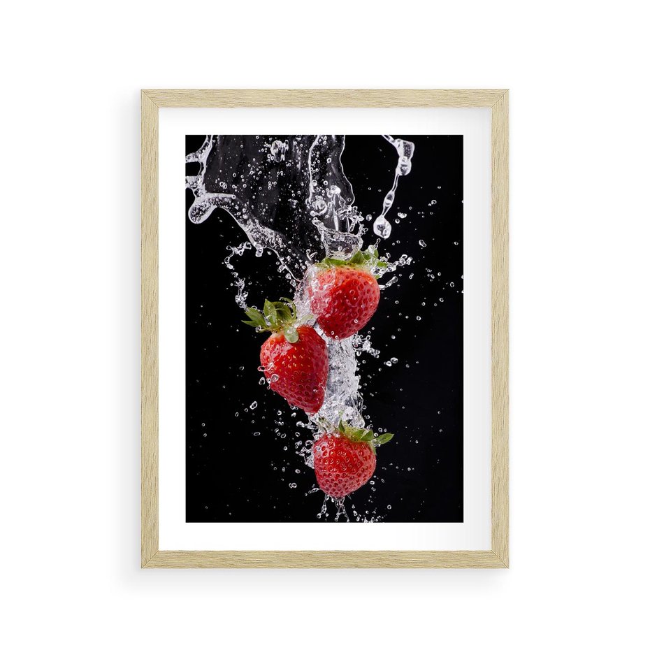 Plakat w ramie 30x40 - Słodki urok truskawek - truskawki, owoce - rama drewno