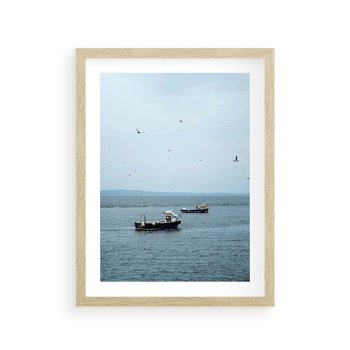 Plakat w ramie 40x50 - Rybacki Urok - morze, kutry rybackie - rama drewno