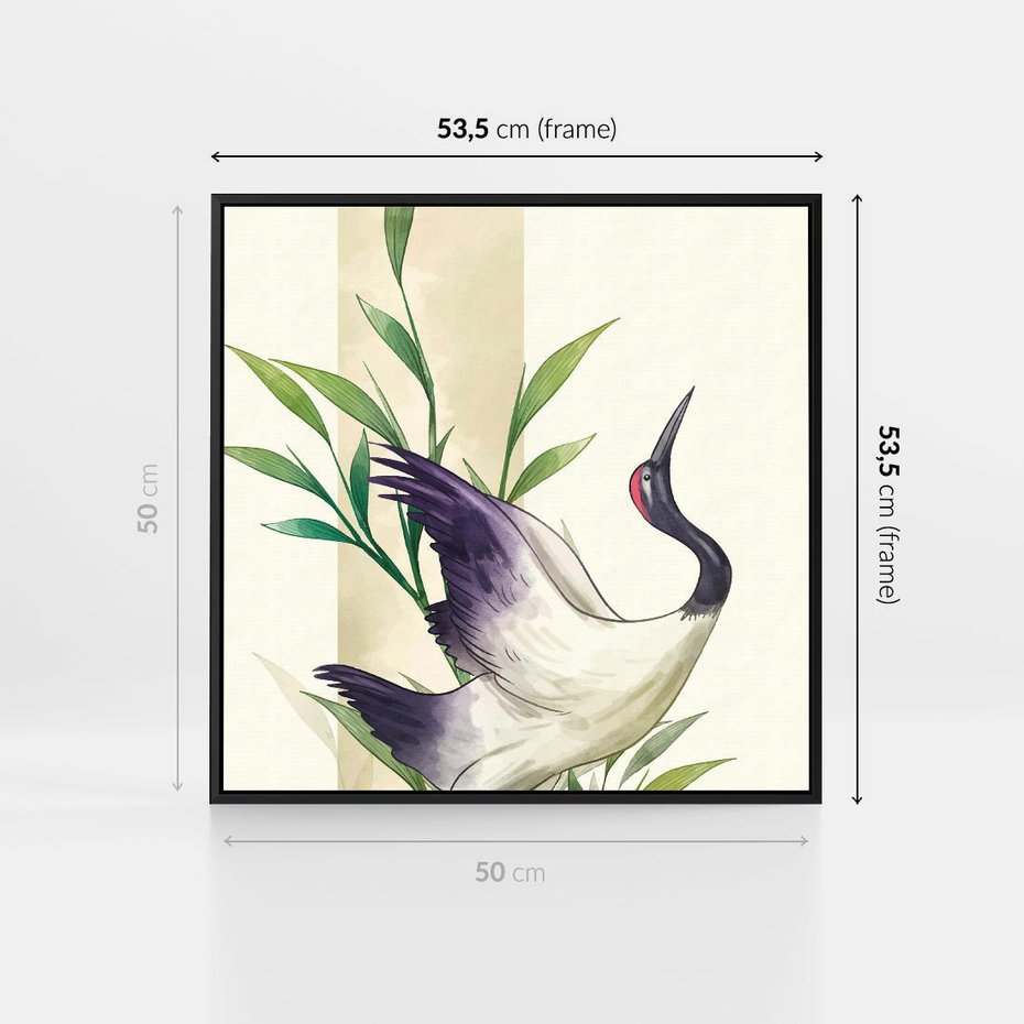 Obraz w ramie 50x50 - Migocące Ptaki - japońska sztuka, ptak - rama czarna