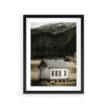 Plakat w ramie 30x40 - Ciepło i Urok Górskiego Domku - domek w górach, sepia - rama czarna