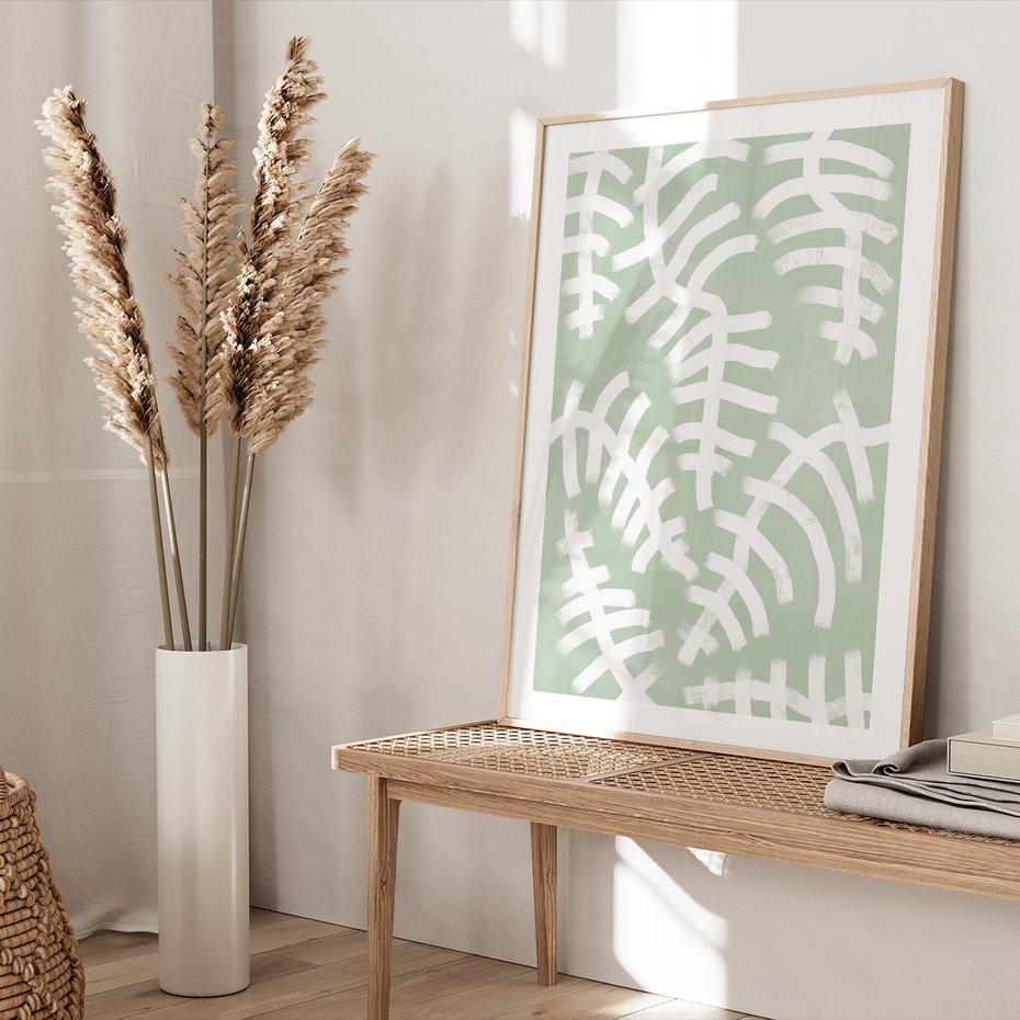 Plakat w ramie 40x50 - Oaza Zieleni - zielona abstrakcja, zgaszona zieleń - rama drewno