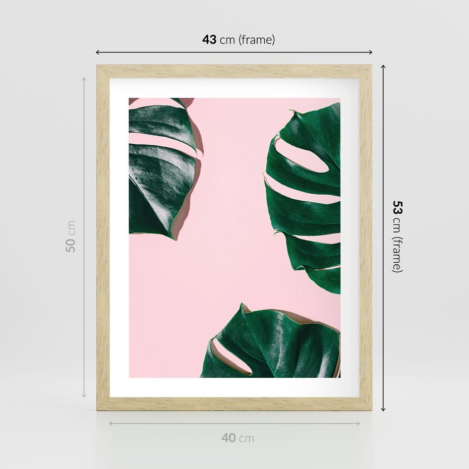 Plakat w ramie 40x50 - Siła Natury - liście, monstera - rama drewno