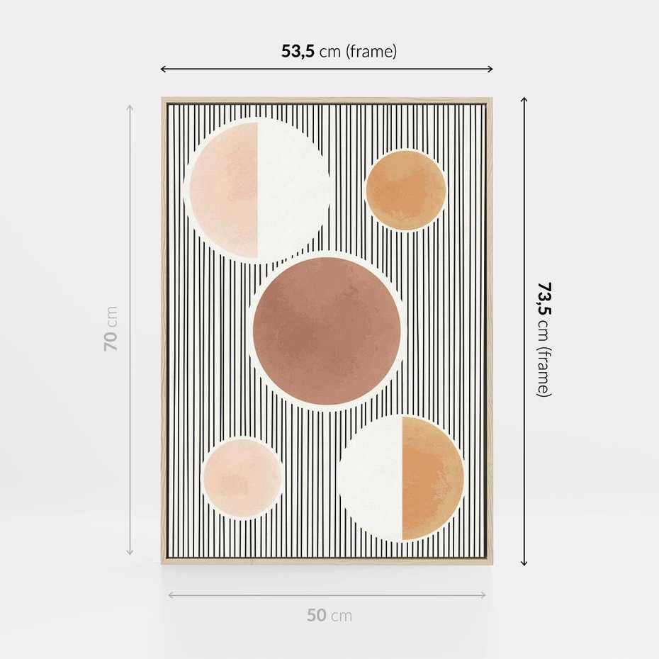 Obraz w ramie 50x70 - Rozplątane Granice - abstrakacyjna nowoczesna sztuka, koła okręgi - rama drewno