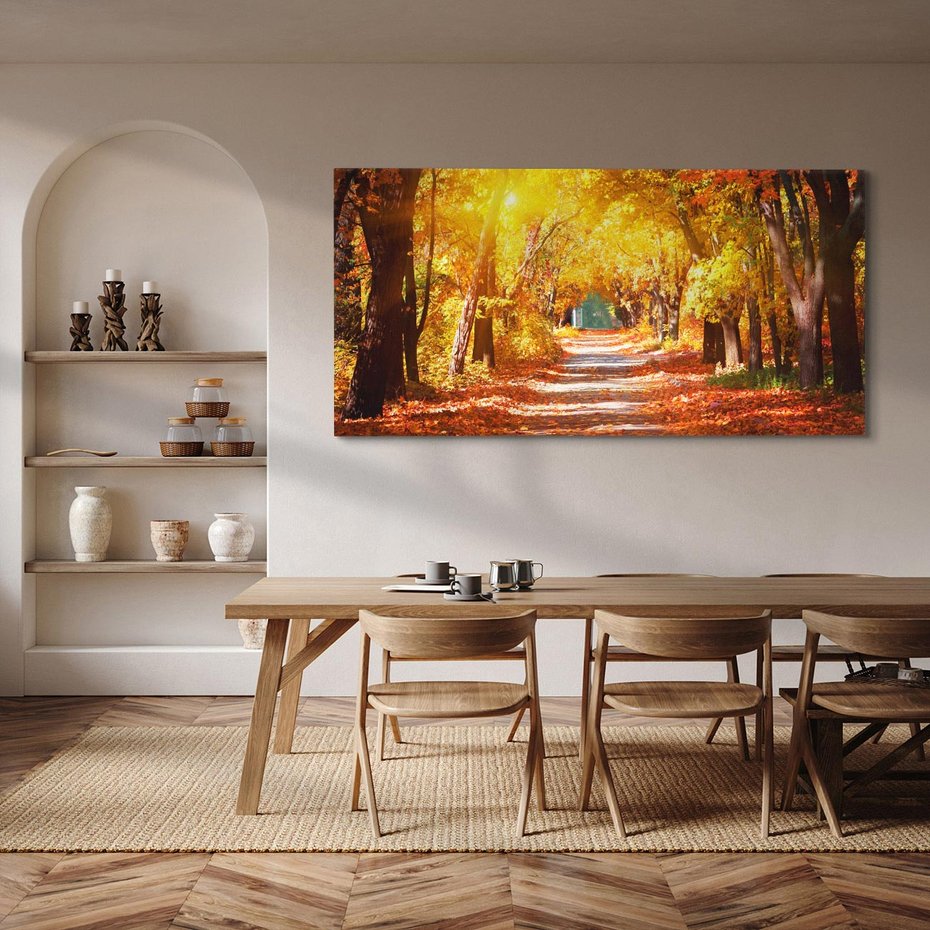 Obraz na płótnie 100x50 - Jesienna Droga: Przechadzka wśród Drzew - jesień, droga