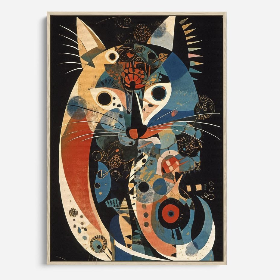 Obraz w ramie 80x120 - Księga Surrealnych Wymiarów - abstrakcyjny obraz olejny, kot - rama drewno