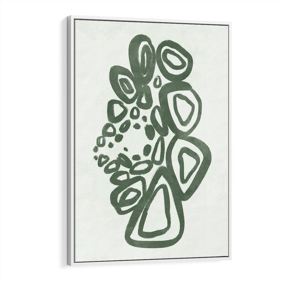 Obraz w ramie 70x100 - Migotliwe Widzenia Zieleni - zielona abstrakcja, zgaszona zieleń - rama biała