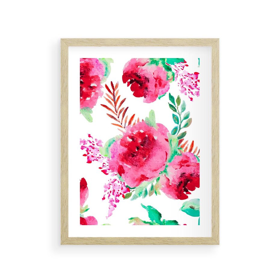 Plakat w ramie 30x40 - Delikatna Akwarela - kwiaty, akwarela - rama drewno