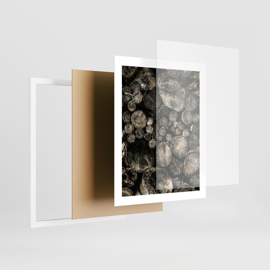 Plakat w ramie 40x50 - Stos Drewna - kłody drewna, pociete drweno - rama biała