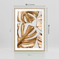 Plakat w ramie 50x70 - Złote Akcenty w Fotografii - złotel liście monstery, na białym tle - rama drewno
