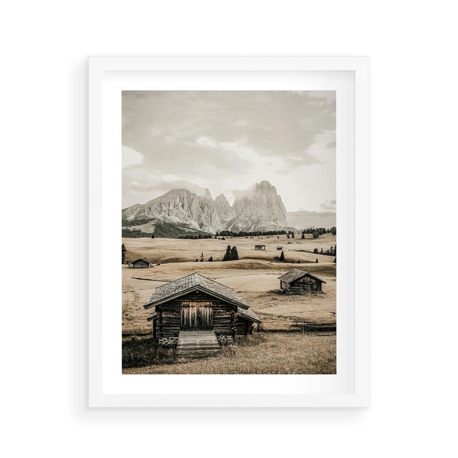 Plakat w ramie 40x50 - Klasyczny Urok Górskich Domków - domki, w górach - rama biała