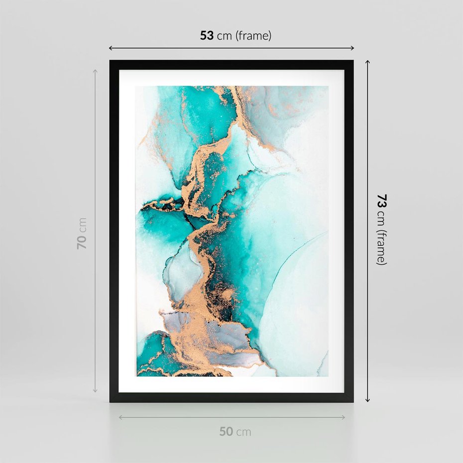 Plakat w ramie 50x70 - Elegancja i Subtelność - marmur, złoto - rama czarna