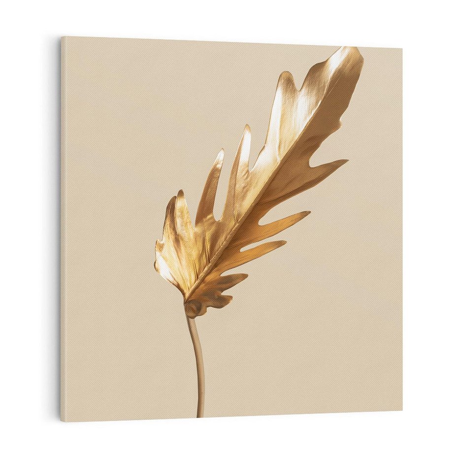Obraz na płótnie 70x70 - Piękno w Detalu - złoty, liść