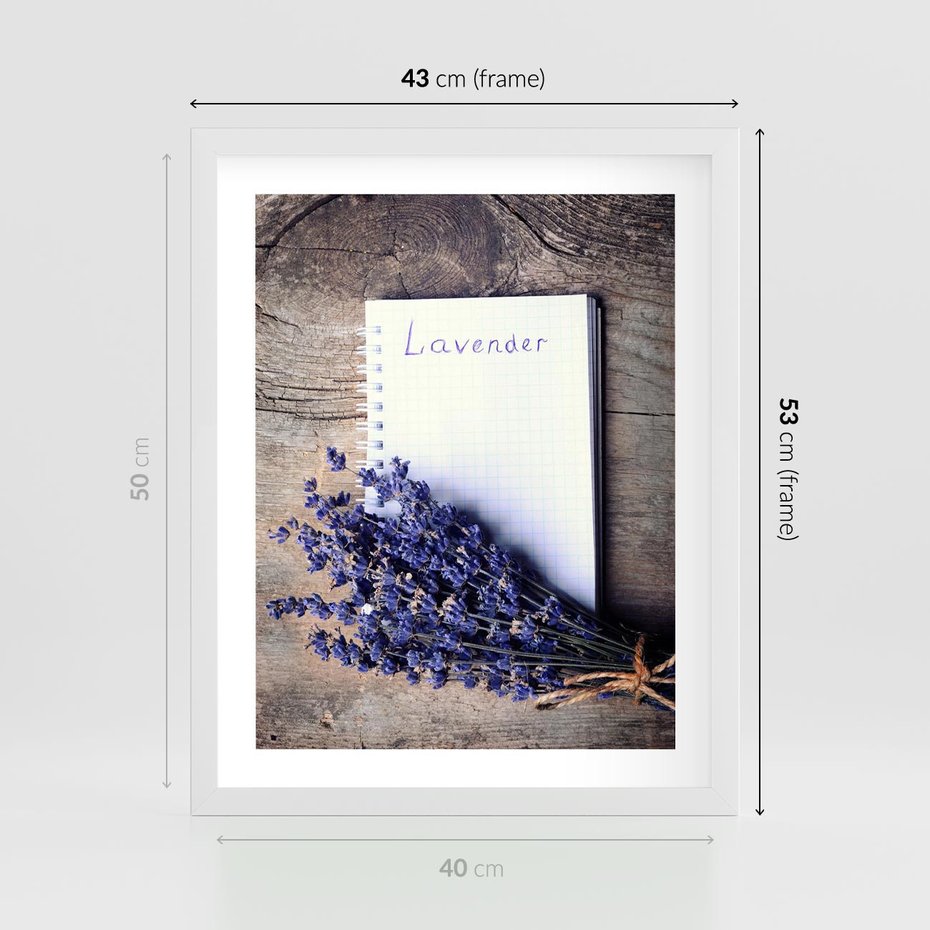 Plakat w ramie 40x50 - Lawendowa Magia - lawenda, fiolet - rama biała